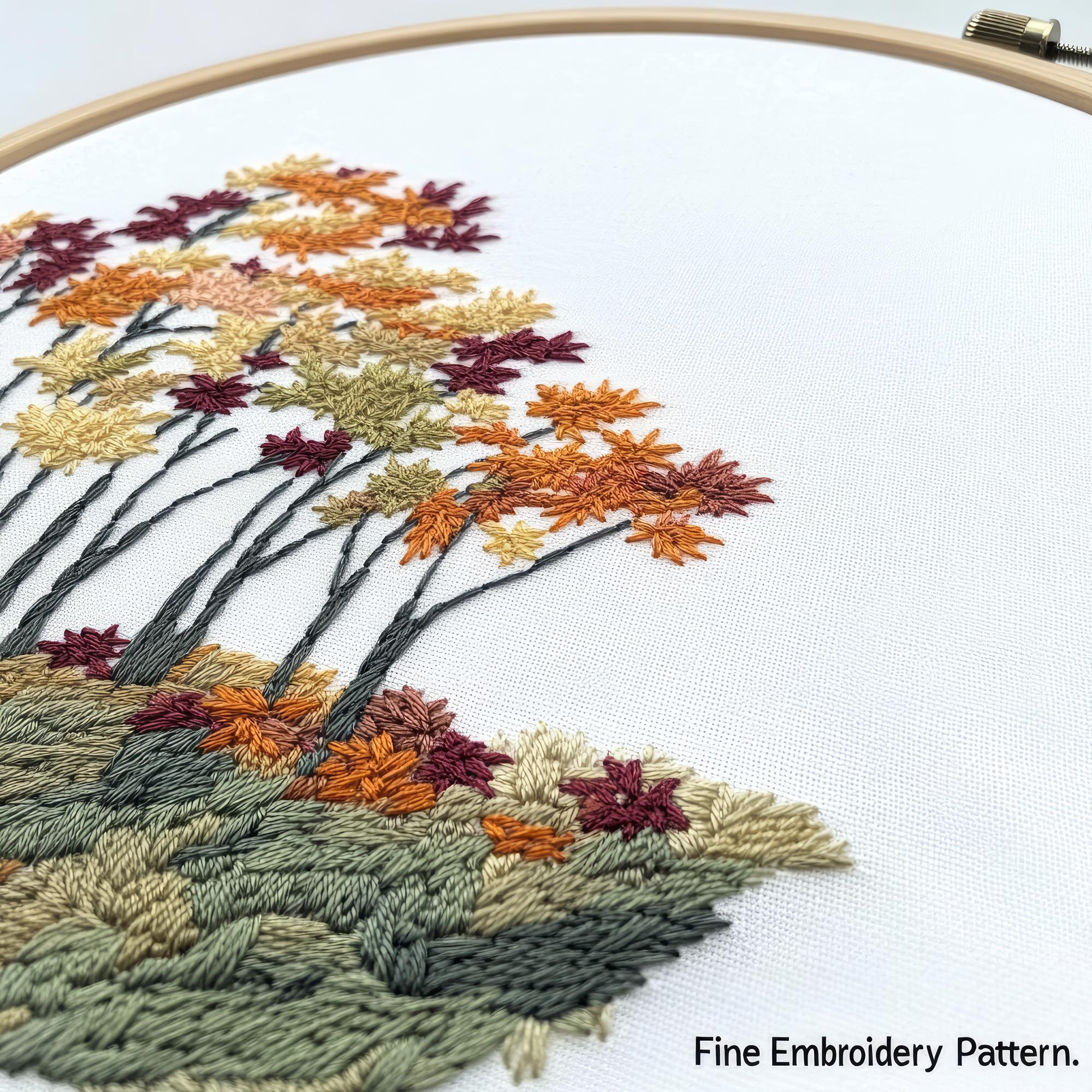 Framed embroidered botanical study, large